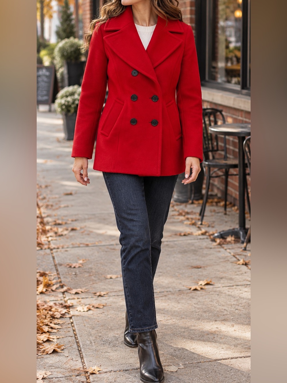 Lauren Ralph Lauren Wool Peacoat Womens Size 4 Red Double Breasted Lined Classic
